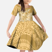 Yellow Polynesia Hammerhead Shark Tattoo With Plumeria Lei Family Matching Puletasi and Hawaiian Shirt LT14 Daughter's Dress Yellow - Polynesian Pride