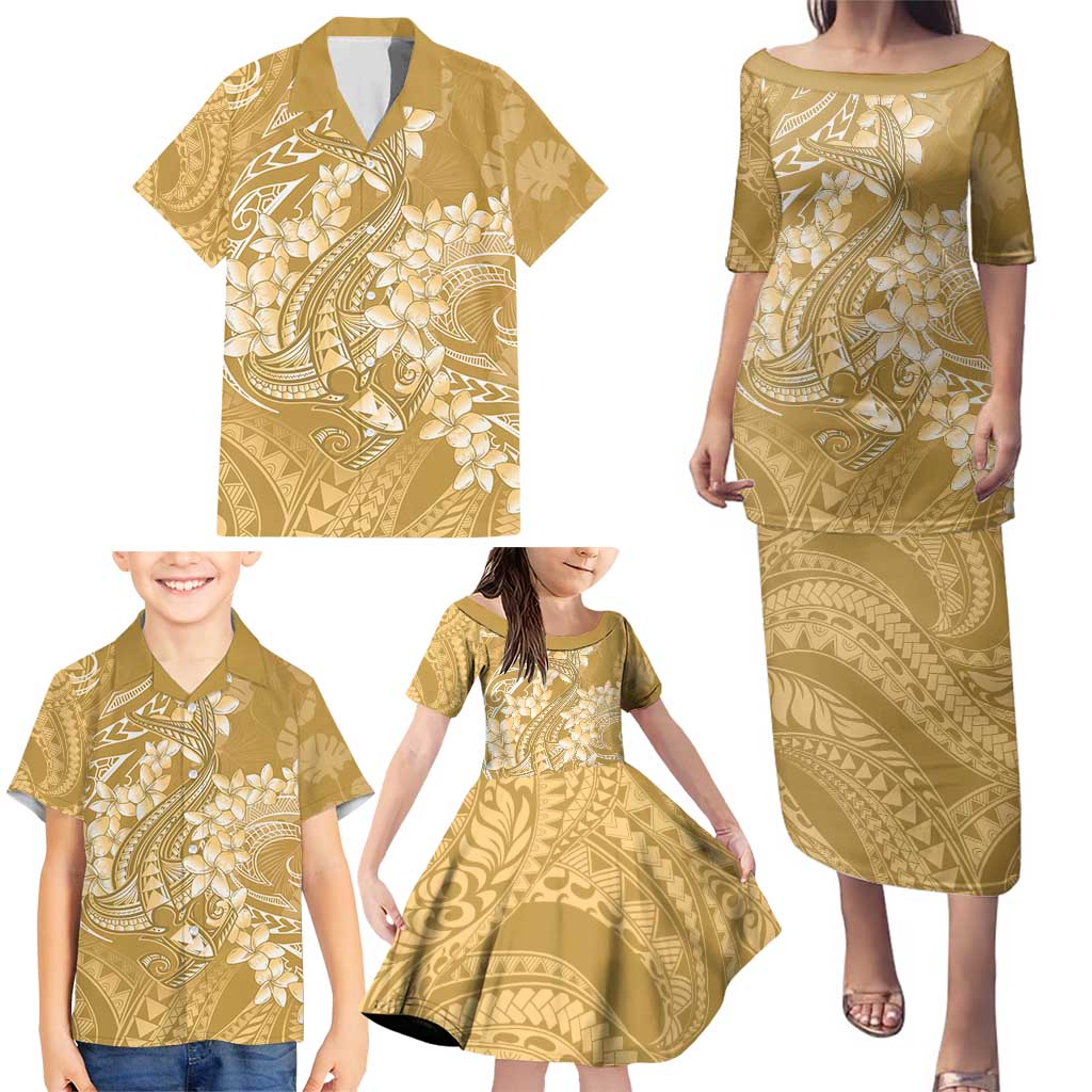 Yellow Polynesia Hammerhead Shark Tattoo With Plumeria Lei Family Matching Puletasi and Hawaiian Shirt LT14 - Polynesian Pride