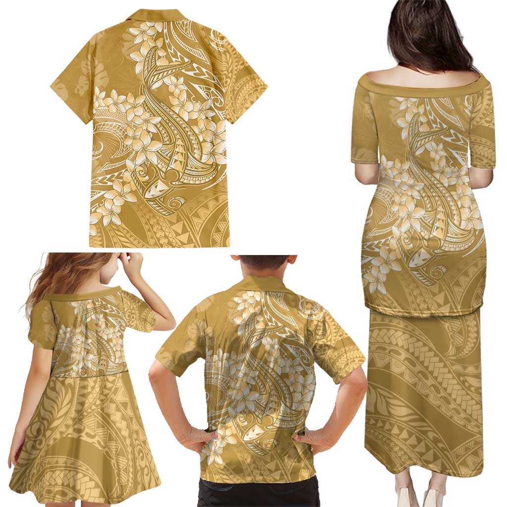 Yellow Polynesia Hammerhead Shark Tattoo With Plumeria Lei Family Matching Puletasi and Hawaiian Shirt LT14 - Polynesian Pride