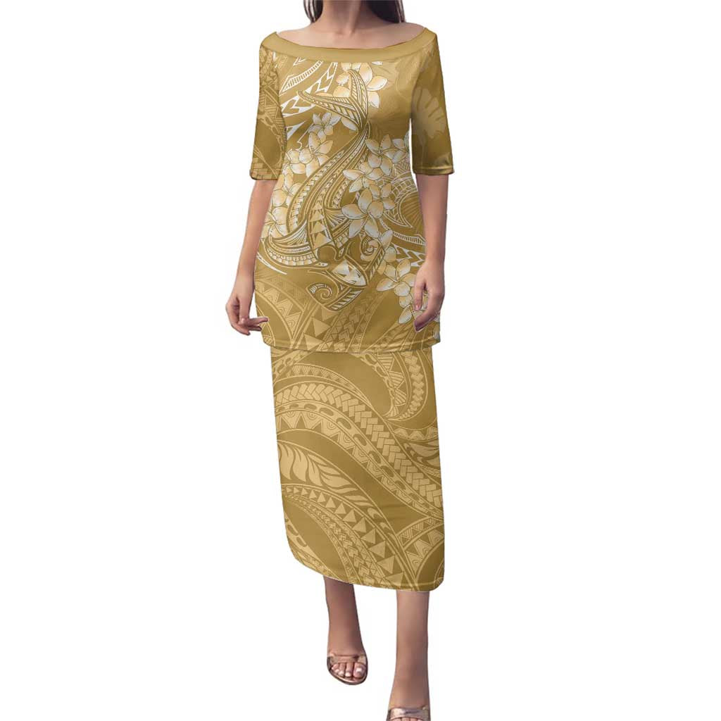 Yellow Polynesia Hammerhead Shark Tattoo With Plumeria Lei Family Matching Puletasi and Hawaiian Shirt LT14 Mom's Dress Yellow - Polynesian Pride
