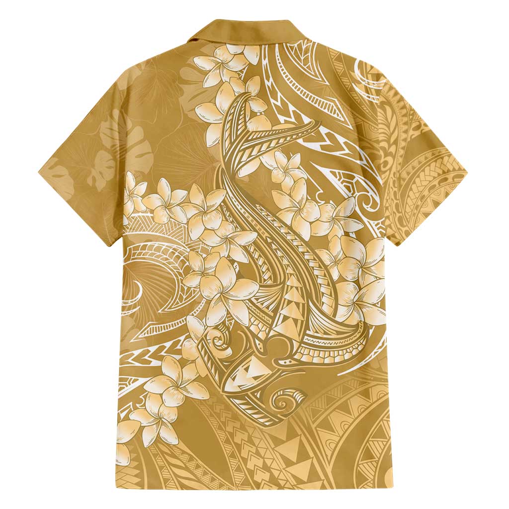 Yellow Polynesia Hammerhead Shark Tattoo With Plumeria Lei Family Matching Short Sleeve Bodycon Dress and Hawaiian Shirt LT14 - Polynesian Pride