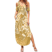 Yellow Polynesia Hammerhead Shark Tattoo With Plumeria Lei Family Matching Summer Maxi Dress and Hawaiian Shirt LT14 Mom's Dress Yellow - Polynesian Pride