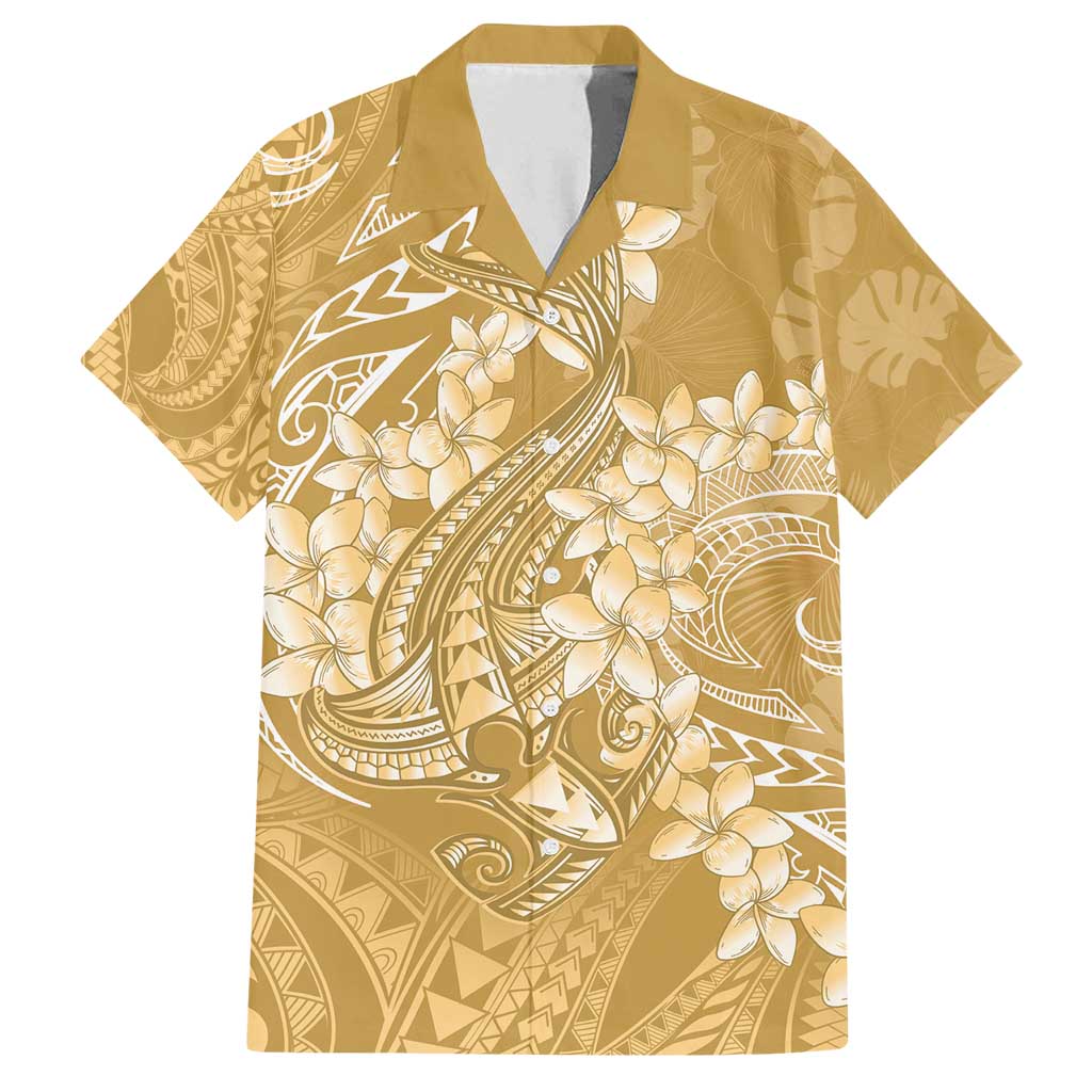 Yellow Polynesia Hammerhead Shark Tattoo With Plumeria Lei Family Matching Tank Maxi Dress and Hawaiian Shirt LT14 Dad's Shirt - Short Sleeve Yellow - Polynesian Pride