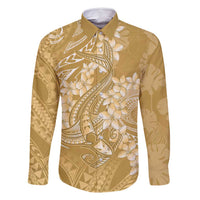 Yellow Polynesia Hammerhead Shark Tattoo With Plumeria Lei Family Matching Tank Maxi Dress and Hawaiian Shirt LT14 Dad's Shirt - Long Sleeve Yellow - Polynesian Pride