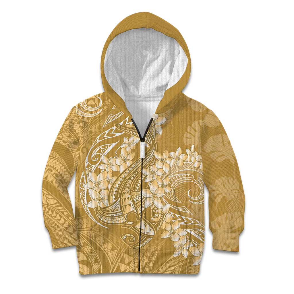Yellow Polynesia Hammerhead Shark Tattoo With Plumeria Lei Kid Hoodie