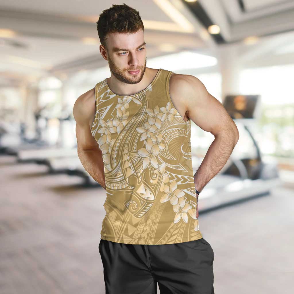 Yellow Polynesia Hammerhead Shark Tattoo With Plumeria Lei Men Tank Top