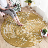 Yellow Polynesia Hammerhead Shark Tattoo With Plumeria Lei Round Carpet LT14 - Polynesian Pride