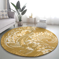 Yellow Polynesia Hammerhead Shark Tattoo With Plumeria Lei Round Carpet LT14 - Polynesian Pride