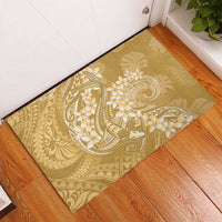 Yellow Polynesia Hammerhead Shark Tattoo With Plumeria Lei Rubber Doormat