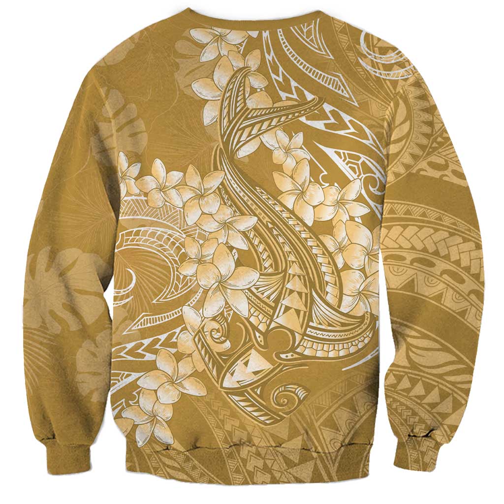 Yellow Polynesia Hammerhead Shark Tattoo With Plumeria Lei Sweatshirt