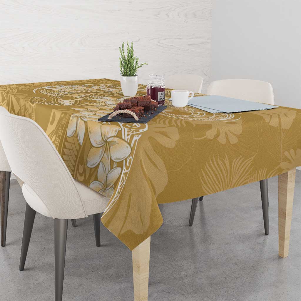 Yellow Polynesia Hammerhead Shark Tattoo With Plumeria Lei Tablecloth