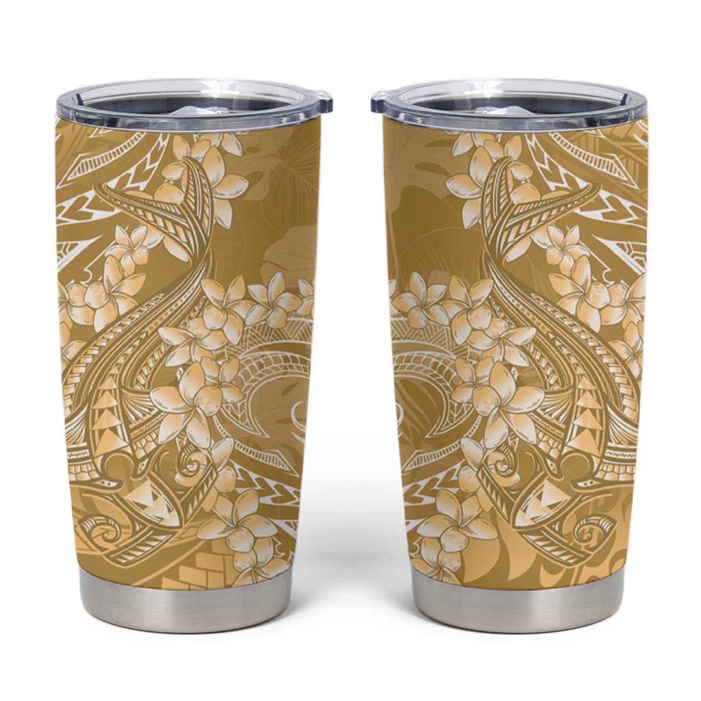 Yellow Polynesia Hammerhead Shark Tattoo With Plumeria Lei Tumbler Cup