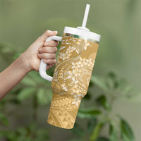 Yellow Polynesia Hammerhead Shark Tattoo With Plumeria Lei Tumbler With Handle