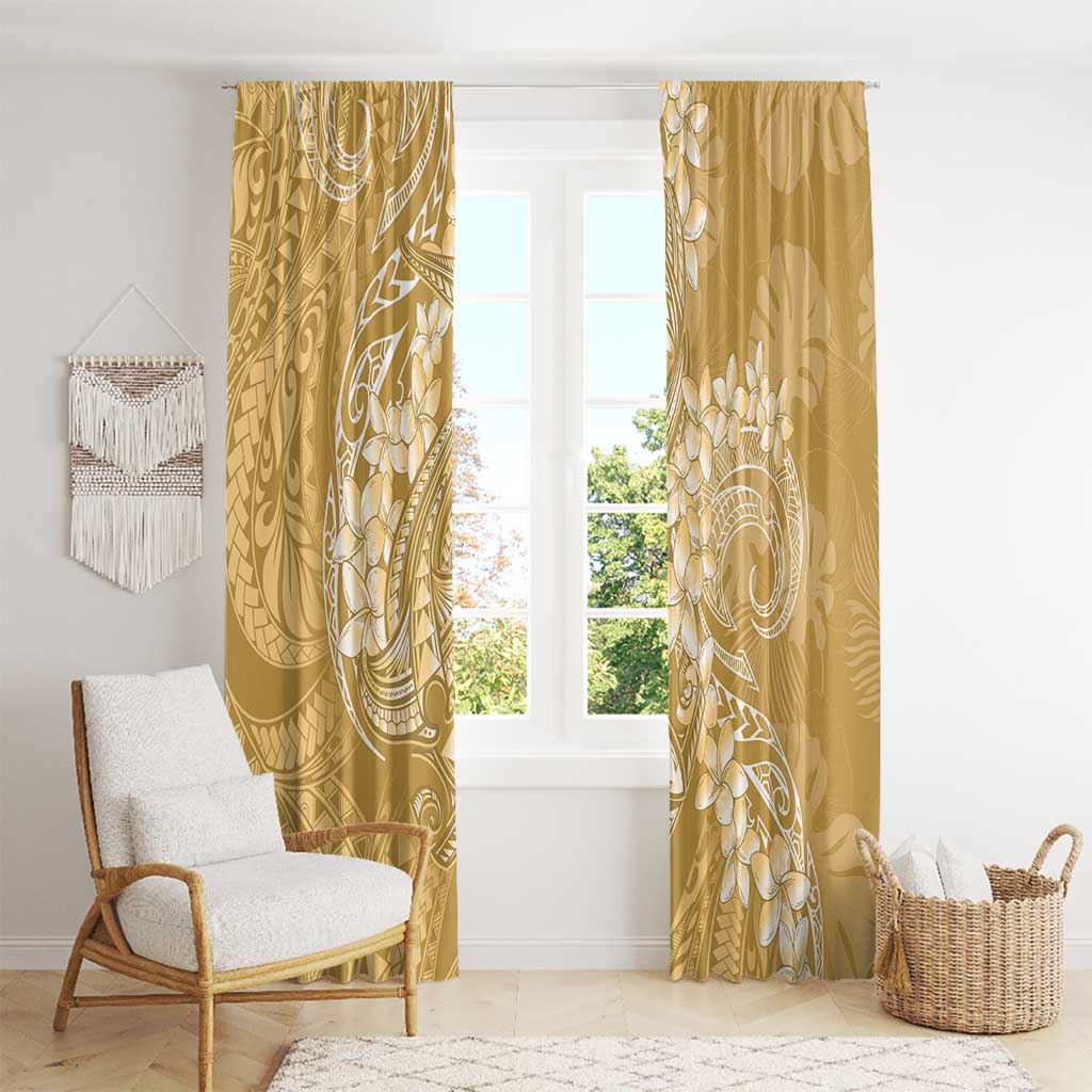 Yellow Polynesia Hammerhead Shark Tattoo With Plumeria Lei Window Curtain LT14 - Polynesian Pride