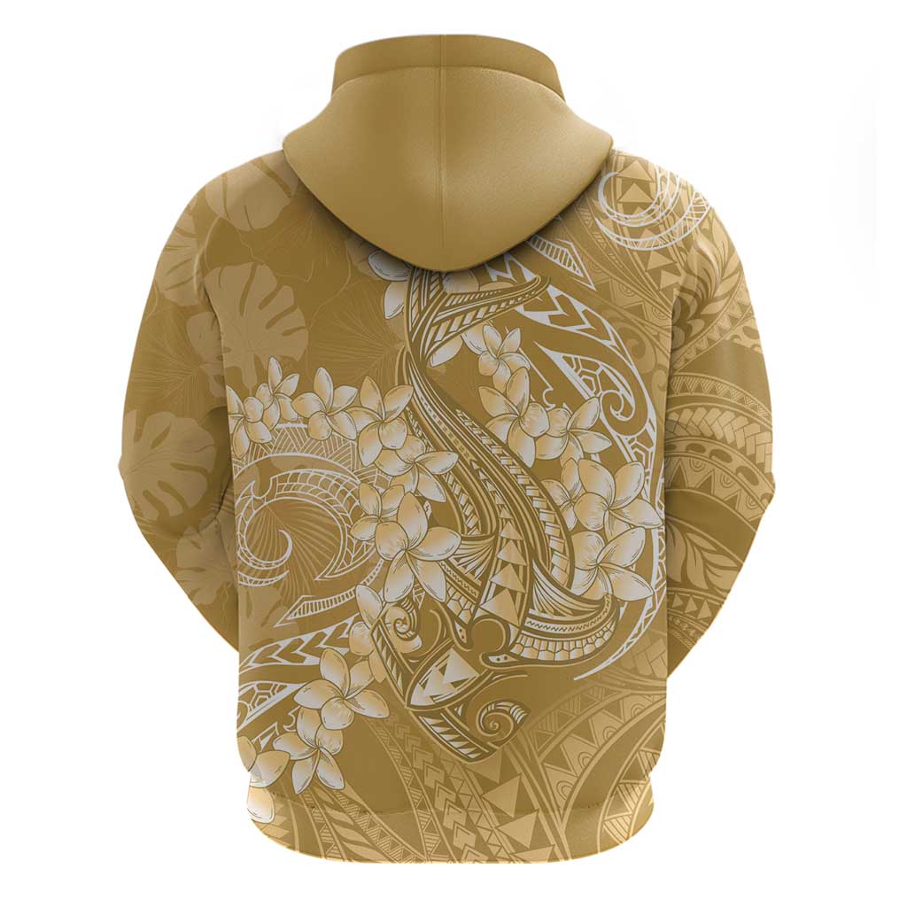 Yellow Polynesia Hammerhead Shark Tattoo With Plumeria Lei Zip Hoodie