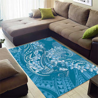 Blue Polynesia Hammerhead Shark Tattoo With Plumeria Lei Area Rug LT14 - Polynesian Pride
