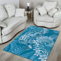 Blue Polynesia Hammerhead Shark Tattoo With Plumeria Lei Area Rug LT14 - Polynesian Pride