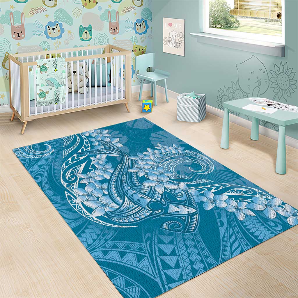 Blue Polynesia Hammerhead Shark Tattoo With Plumeria Lei Area Rug LT14 - Polynesian Pride