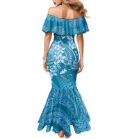 Blue Polynesia Hammerhead Shark Tattoo With Plumeria Lei Family Matching Mermaid Dress and Hawaiian Shirt LT14 - Polynesian Pride