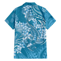 Blue Polynesia Hammerhead Shark Tattoo With Plumeria Lei Family Matching Off The Shoulder Long Sleeve Dress and Hawaiian Shirt LT14 - Polynesian Pride