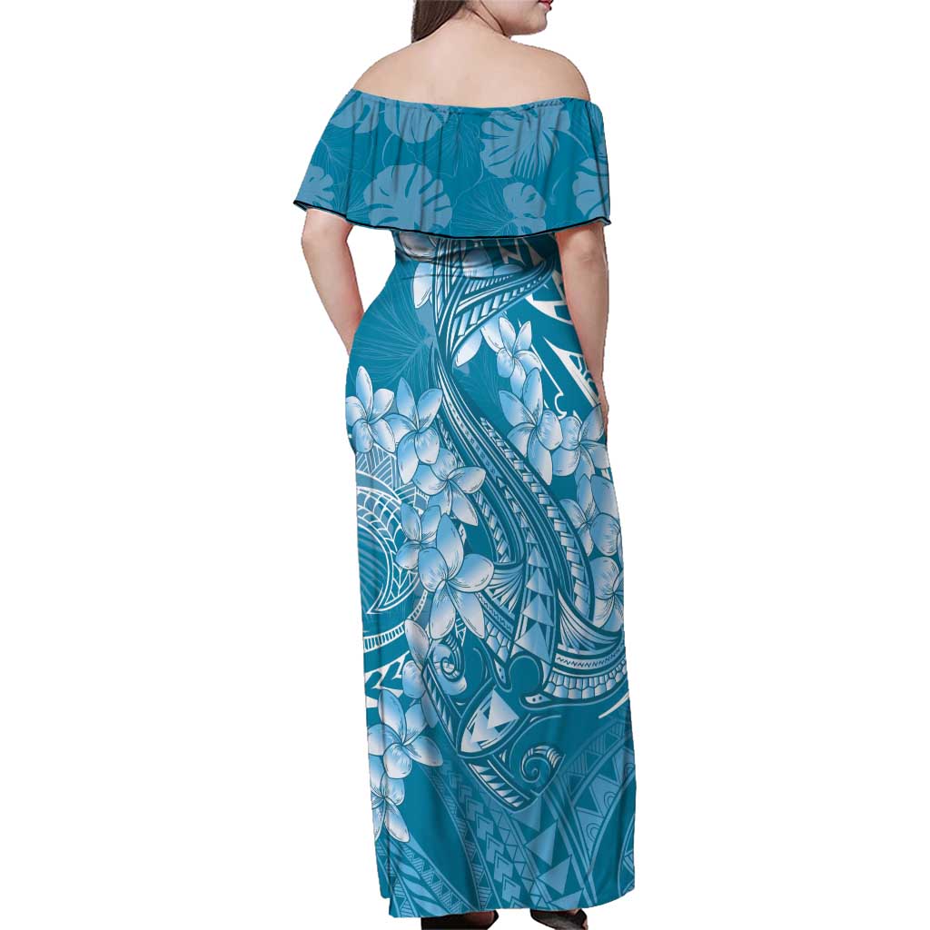 Blue Polynesia Hammerhead Shark Tattoo With Plumeria Lei Family Matching Off Shoulder Maxi Dress and Hawaiian Shirt LT14 - Polynesian Pride