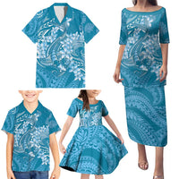 Blue Polynesia Hammerhead Shark Tattoo With Plumeria Lei Family Matching Puletasi and Hawaiian Shirt LT14 - Polynesian Pride
