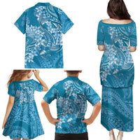 Blue Polynesia Hammerhead Shark Tattoo With Plumeria Lei Family Matching Puletasi and Hawaiian Shirt LT14 - Polynesian Pride