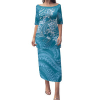 Blue Polynesia Hammerhead Shark Tattoo With Plumeria Lei Family Matching Puletasi and Hawaiian Shirt LT14 Mom's Dress Blue - Polynesian Pride