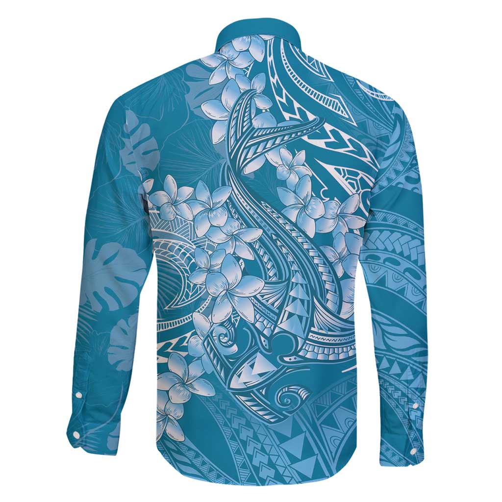 Blue Polynesia Hammerhead Shark Tattoo With Plumeria Lei Family Matching Summer Maxi Dress and Hawaiian Shirt LT14 - Polynesian Pride