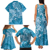 Blue Polynesia Hammerhead Shark Tattoo With Plumeria Lei Family Matching Tank Maxi Dress and Hawaiian Shirt LT14 - Polynesian Pride
