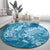 Blue Polynesia Hammerhead Shark Tattoo With Plumeria Lei Round Carpet