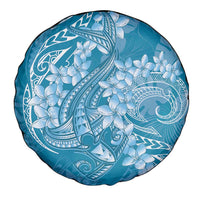 Blue Polynesia Hammerhead Shark Tattoo With Plumeria Lei Spare Tire Cover