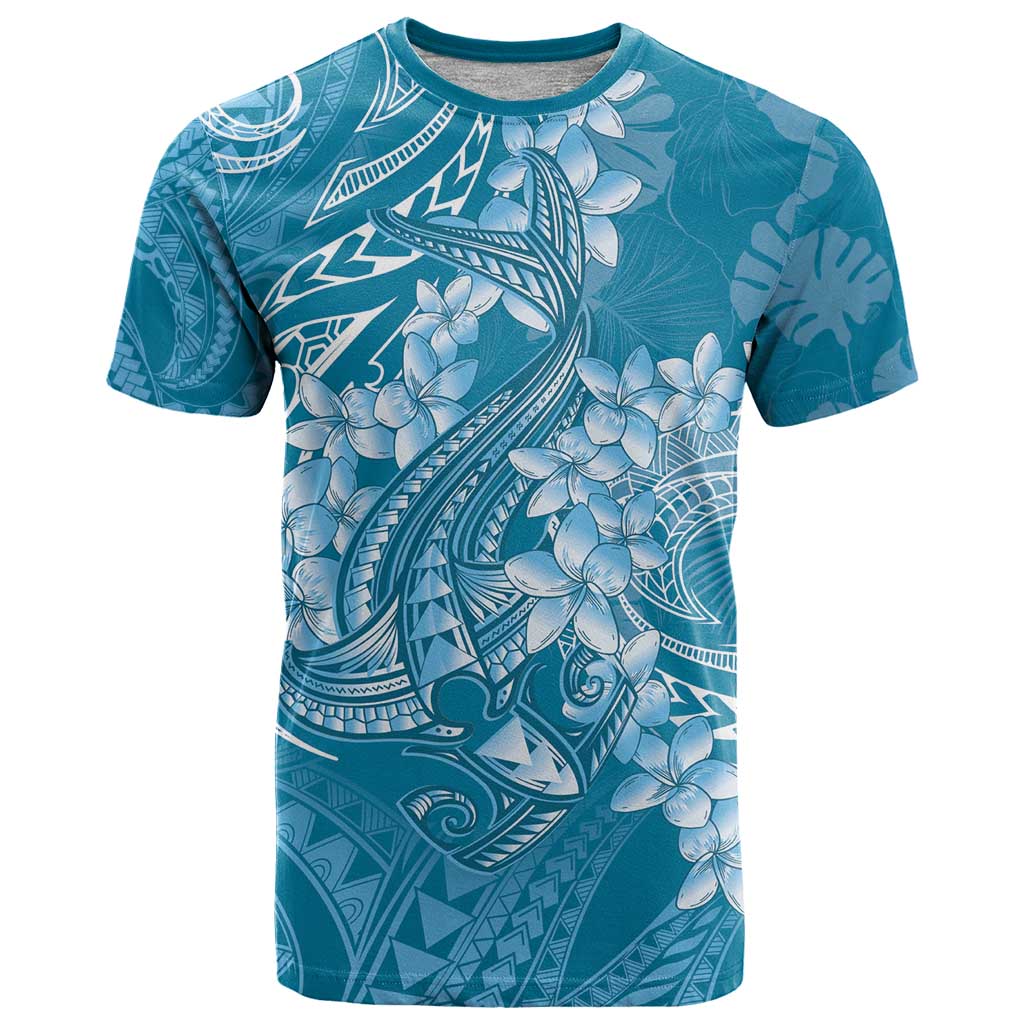 Blue Polynesia Hammerhead Shark Tattoo With Plumeria Lei T Shirt