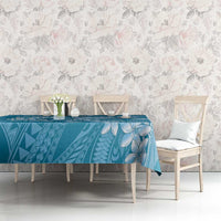 Blue Polynesia Hammerhead Shark Tattoo With Plumeria Lei Tablecloth