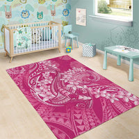 Pink Polynesia Hammerhead Shark Tattoo With Plumeria Lei Area Rug