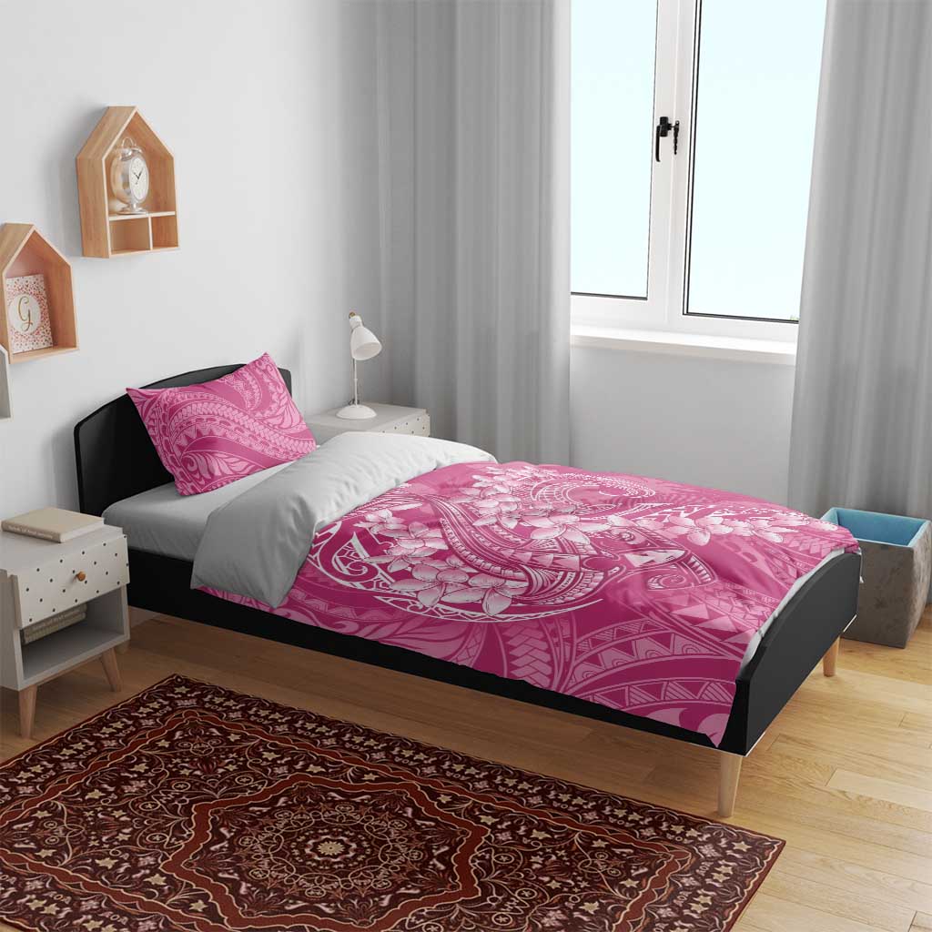 Pink Polynesia Hammerhead Shark Tattoo With Plumeria Lei Bedding Set