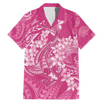 Pink Polynesia Hammerhead Shark Tattoo With Plumeria Lei Family Matching Mermaid Dress and Hawaiian Shirt LT14 Dad's Shirt - Short Sleeve Pink - Polynesian Pride