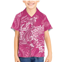 Pink Polynesia Hammerhead Shark Tattoo With Plumeria Lei Family Matching Mermaid Dress and Hawaiian Shirt LT14 Son's Shirt Pink - Polynesian Pride