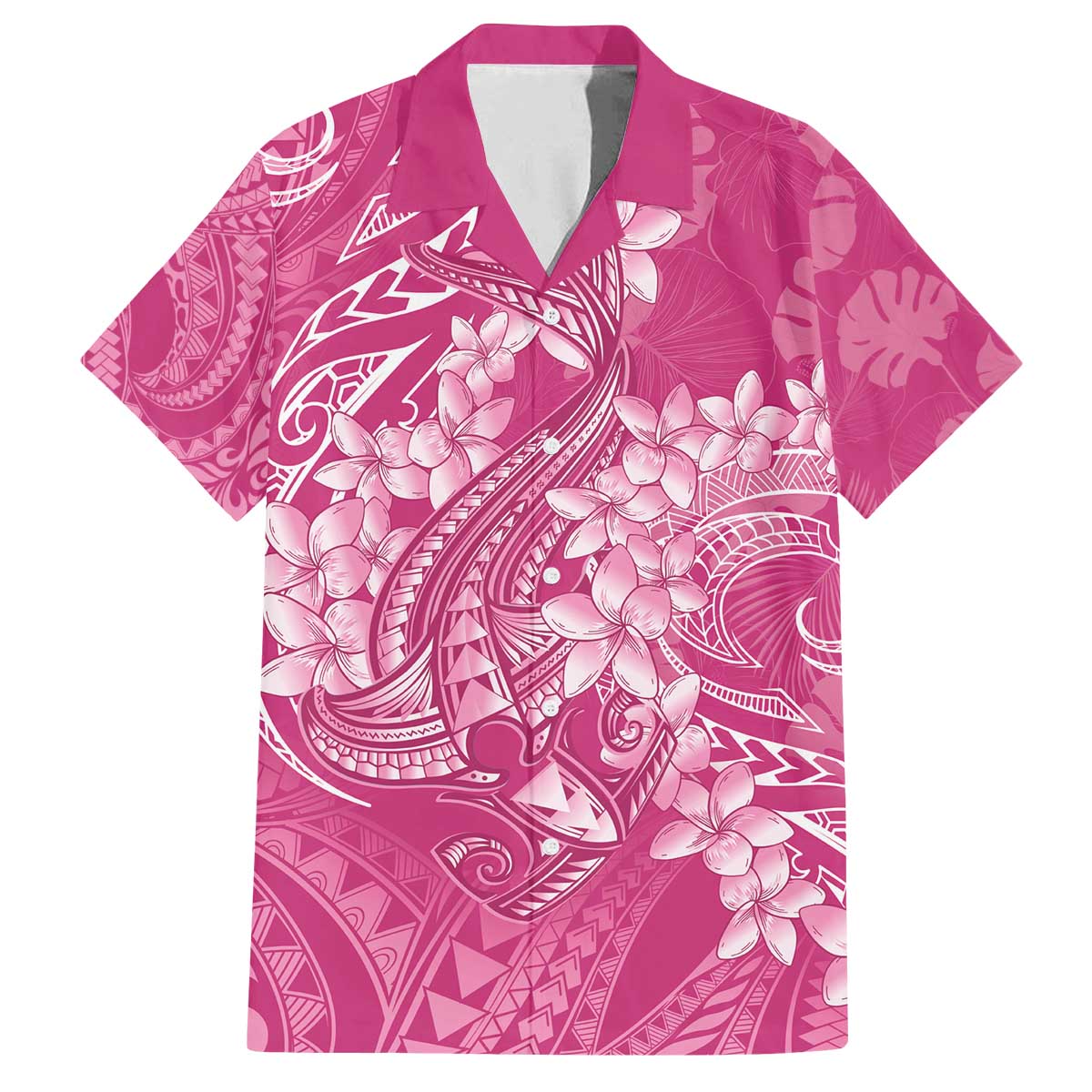 Pink Polynesia Hammerhead Shark Tattoo With Plumeria Lei Family Matching Off The Shoulder Long Sleeve Dress and Hawaiian Shirt LT14 Dad's Shirt - Short Sleeve Pink - Polynesian Pride