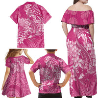 Pink Polynesia Hammerhead Shark Tattoo With Plumeria Lei Family Matching Off Shoulder Maxi Dress and Hawaiian Shirt LT14 - Polynesian Pride