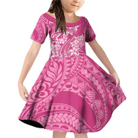 Pink Polynesia Hammerhead Shark Tattoo With Plumeria Lei Family Matching Off Shoulder Short Dress and Hawaiian Shirt LT14 Daughter's Dress Pink - Polynesian Pride