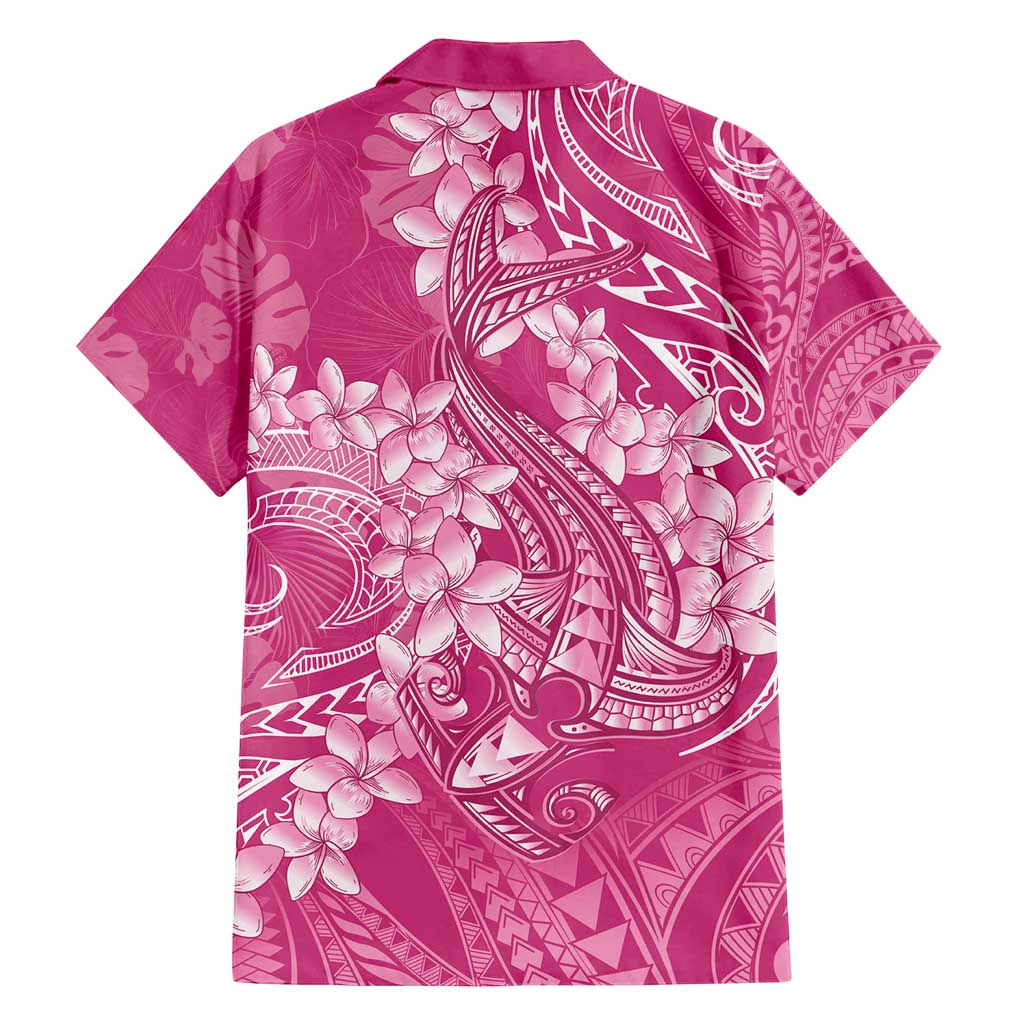 Pink Polynesia Hammerhead Shark Tattoo With Plumeria Lei Family Matching Off Shoulder Short Dress and Hawaiian Shirt LT14 - Polynesian Pride