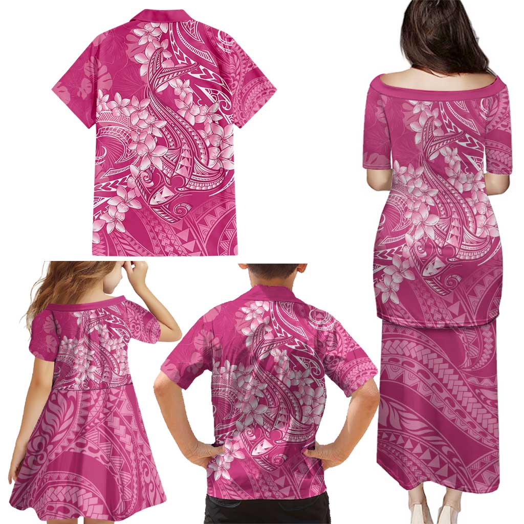 Pink Polynesia Hammerhead Shark Tattoo With Plumeria Lei Family Matching Puletasi and Hawaiian Shirt LT14 - Polynesian Pride