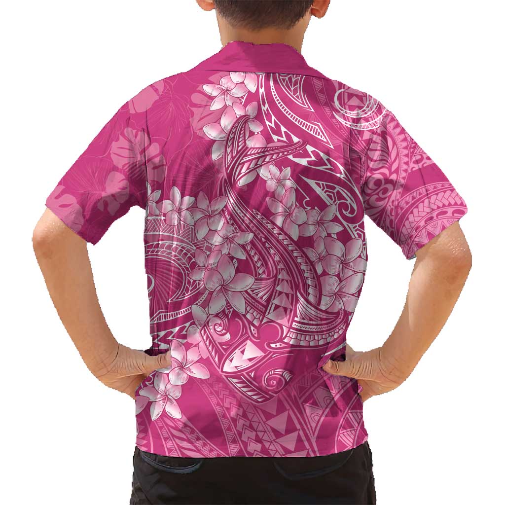 Pink Polynesia Hammerhead Shark Tattoo With Plumeria Lei Family Matching Tank Maxi Dress and Hawaiian Shirt LT14 - Polynesian Pride