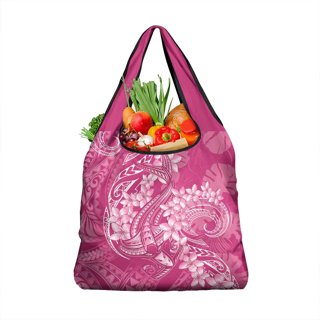 Pink Polynesia Hammerhead Shark Tattoo With Plumeria Lei Grocery Bag LT14 1-pack One Size Pink - Polynesian Pride