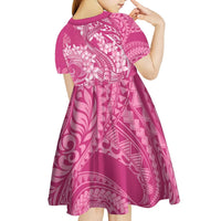 Pink Polynesia Hammerhead Shark Tattoo With Plumeria Lei Kid Short Sleeve Dress