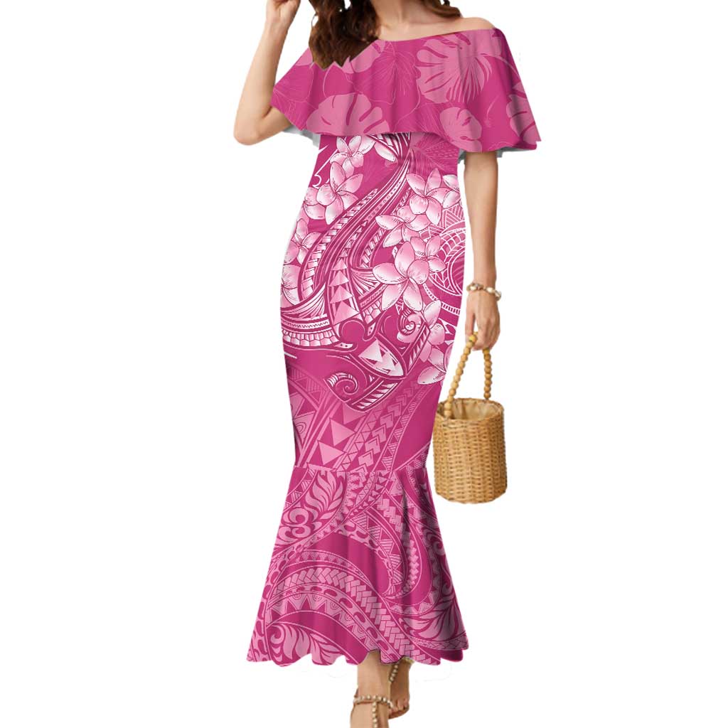 Pink Polynesia Hammerhead Shark Tattoo With Plumeria Lei Mermaid Dress