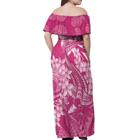 Pink Polynesia Hammerhead Shark Tattoo With Plumeria Lei Off Shoulder Maxi Dress LT14 - Polynesian Pride