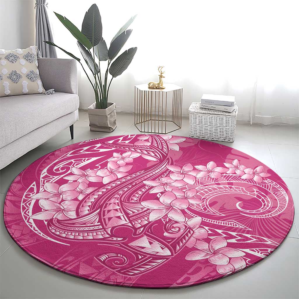 Pink Polynesia Hammerhead Shark Tattoo With Plumeria Lei Round Carpet LT14 - Polynesian Pride
