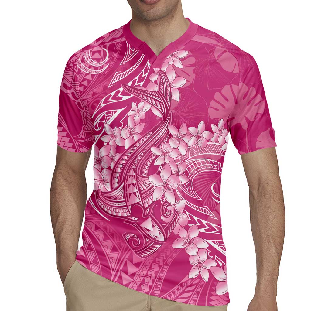 Pink Polynesia Hammerhead Shark Tattoo With Plumeria Lei Rugby Jersey LT14 - Polynesian Pride